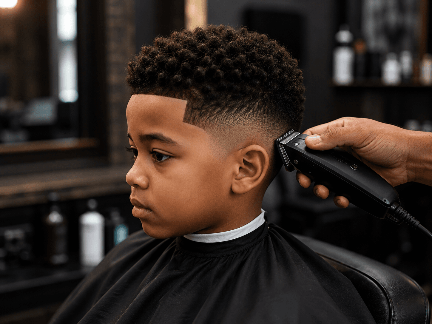 Child receiving a polished haircut from a barber