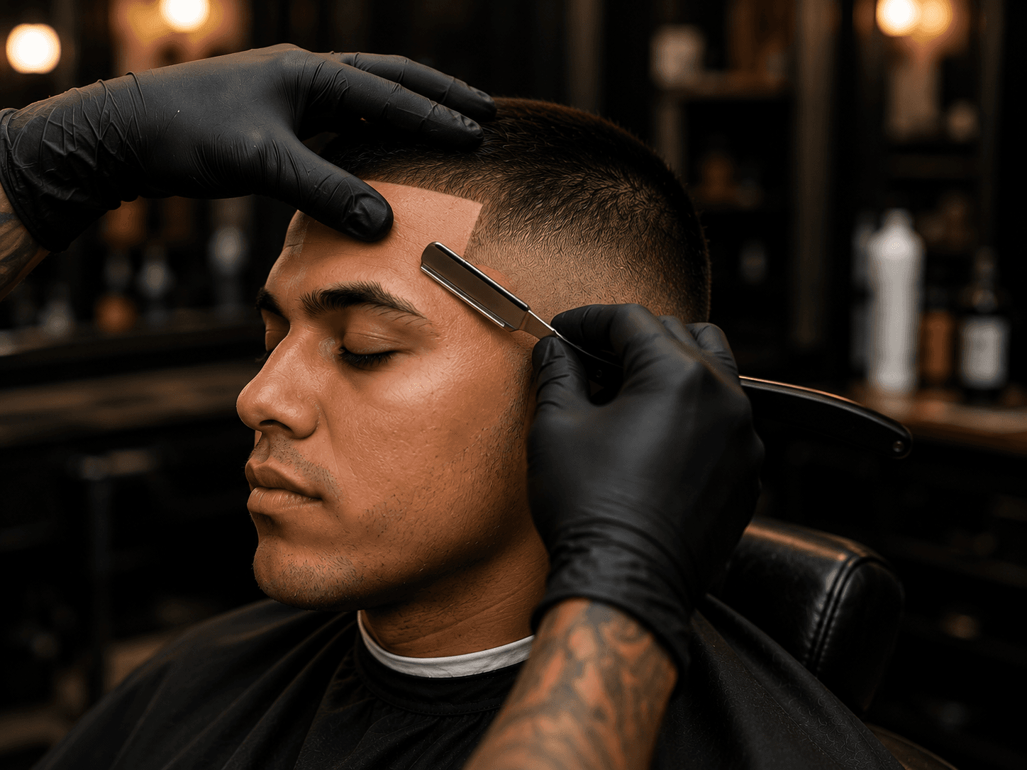 Barber creating a clean hairline edge-up